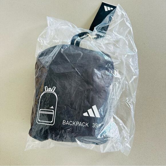 NEW ADIDAS Black White AG Packable Fold Up Backpack Zip Travel Pouch Bag Carryon - Picture 6 of 14